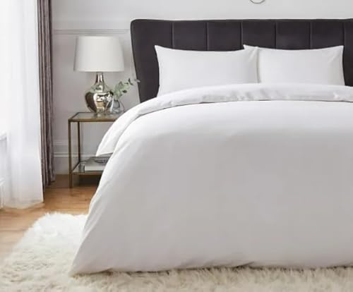 Luxury 100% Egyptian Cotton Duvet Cover Set – 200 Thread Count Plain Dyed Bedding with Pillowcases – Easy Care, Non-Iron – Single, Double, King & Super King Sizes (White, King)