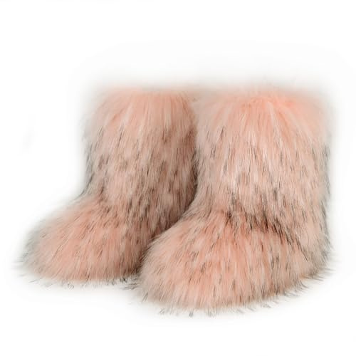 Femmes Linda Fluffy Bottes Chaud L'hiver Bottes de Neige with Faux Raccoon Fourrure Chaussures Custome Festival Chaussures Fourrurery Feet Paws Rave Fuzzy Leg Chauder Outdoor Light-Pink Size 40