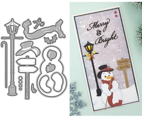Stanzformen für Weihnachten, Schneemann, zum Basteln von Karten, Spleißen von Straßenschildern, Straßenlaternen, Metall-Stanzformen für Papier, Scrapbooking, DIY-Schablonen für Album, Party, Hochzeit