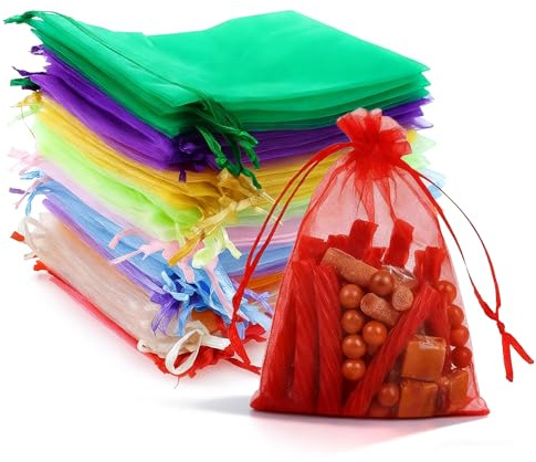 LXUEJIE 100 Stück Geschenkbeutel, 15x10 cm | Bunt Kleine Säckchen aus Organza Schmuckbeutel Organza Säckchen für Schmuck Hochzeitsbevorzugung & Geschenkverpackung