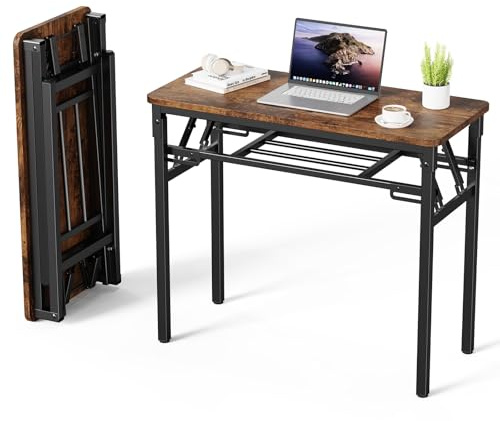 Escritorio plegable de 100 x 50 x 75 cm, escritorio con espacio de almacenamiento, mesa plegable de madera, mesa de ordenador, mesa de comedor, mesa de conferencias para estudio, dormitorio, salón