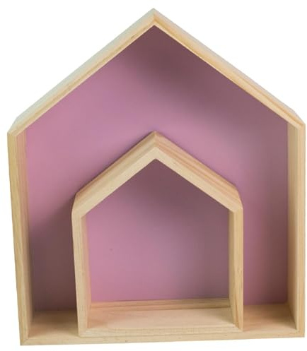 IOIUSKKU Wandregale in Hausform aus Holz – Platzsparende Lösung – Wichtige Aufbewahrungsmöglichkeiten – Dekorative Kollektion – Spielzimmer