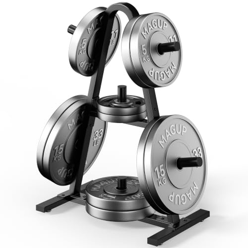 Olympic Weight Plate Rack 400LBs, Heavy Duty Weight Tree Rack for 2-Inch Plates, Barbell & Bumper Plate Storage, Free Weight Rack & Gym Plate Holder for Home Gym