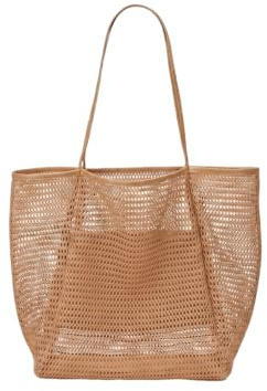 Spydge Große Netz Strandtasche Tote Mesh Strandtasche Faltbare Wasserdichte Mesh Einkaufstasche mit Reißverschlussfach für Strand Urlaub Reise Fitnessstudio