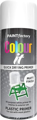 Paint Factory Colour It Quick Drying Plastic Primer Spray, White, Matt Finish, 400ml