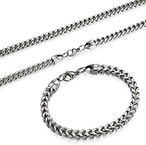 Cupimatch Edelstahl Ketten Armband Schmuck Set von Halsketten und Armketten für Damen Herren 6mm breit, 22 cm für Armband, 55cm für Halskette