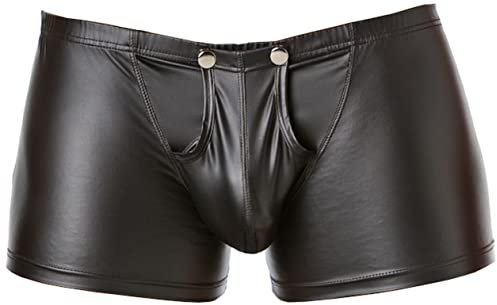 Verano Latex ähnliche Herren Shorts - Vinyl Wetlook Shorts mit Verschluss, Schwarz, M
