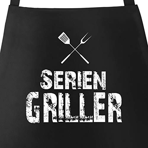 MoonWorks Grill-Schürze für Männer mit Spruch Seriengriller Baumwoll-Schürze Küchenschürze schwarz unisize