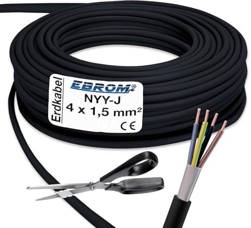EBROM Erdkabel NYY-J 4x1,5 mm² - Starkstromkabel - PVC Erdleitung - schwarz - Meterware auf den Meter genau - Auswahl in 1 Meter Schritten, viele Längen - NYY-J 4x1,5 mm2 - Ihre Länge: 100 Meter