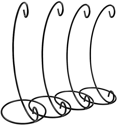 Ornament Display Stand, Glass Terrarium Stands, Air Plant Hanger, Iron Ornaments Display Holder for Easter Decorations, Hanging Globe Witch Ball Art Craft, Home Party Decors Hook (Black, 9”, 4 Pack)