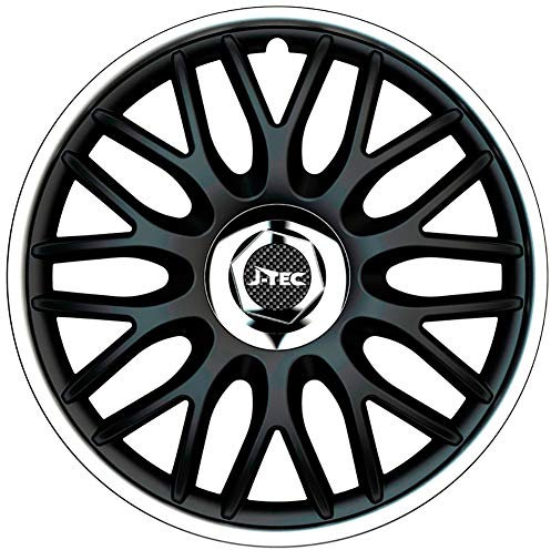 Satz J-Tec Radzierblenden Orden R 13-Zoll Schwarz/Silber + Chrom Ringe