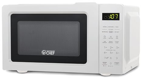 COMMERCIAL CHEF Microondas de 0.7 pies cúbicos con 10 niveles de potencia, microondas pequeño con asa de tracción, encimera de 700 W con temporizador de hasta 99 minutos y pantalla digital, color
