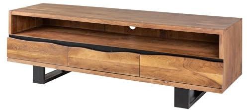 invicta INTERIOR Massives TV-Board Mammut 160cm Akazie Metall Baumkante Lowboard Fernsehschrank TV-Schrank Akazienholz