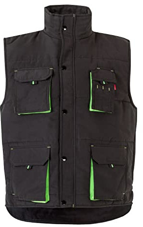 VELILLA 205902, Chaleco acolchado bicolor multibolsillos, color Negro y Verde Lima, Talla L