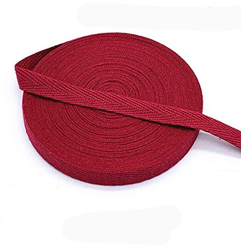Egurs Bunt Gurtband aus Baumwolle 45m x 10mm Weich Gewebt Twill-Band Baumwollband Baumwollkordel Schrägband Köperband Twillband Fischgräten-Bänder zum Nähen Dekoband Nähenband Wein rot