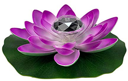 SOLUSTRE LED Solarbetriebene Wasserlaterne Schwimmlaterne Lotus Laterne Künstliche Seerose Lotusblüte Lotusblatt Deko für Pool Teich Garten Hochzeit Party Dekoration 28cm Lila