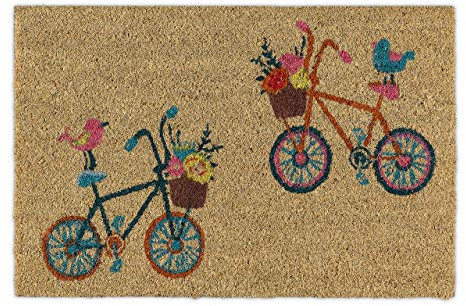 Relaxdays Fußmatte Kokos, Türvorleger Fahrradmotiv Frühling, rutschfest, Kokosfußmatte innen & außen, 40 x 60 cm, natur