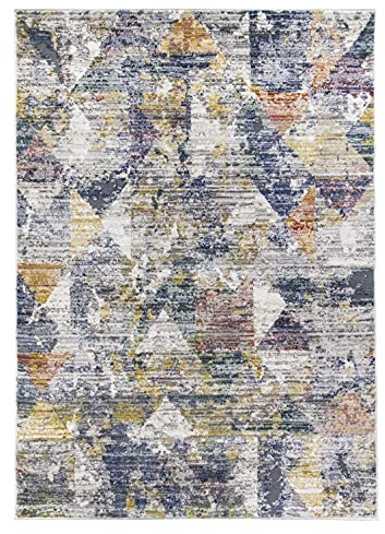 SrS Rugs Vintage Rugs for Living Room, Bedroom, Dining Room, Kitchen Room - Boho Distressed Traditional Faded Ikat Style Multicoloured Design Smooth Soft Low Pile (Triangle, 120 x 170 cm)