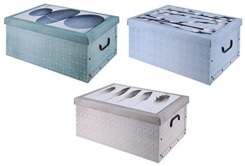 vom Pullach Hof 3er Aufbewahrungsbox aus Pappe in unterschiedlichen Motiven und Designs ca. 51cmx37cmx24cm Pappbox zum Aufbewahren Ordnungsbox Tragegriffe Deckel (Natur)