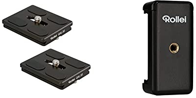 Rollei QAL-50 - professionelle Kamera-Schnellwechselplatte/Schnellverschlussplatte - 2 er Pack & Smartphone Halterung - universeller Halter für Ihr Smartphone mit 1/4“ Gewinde - Schwarz