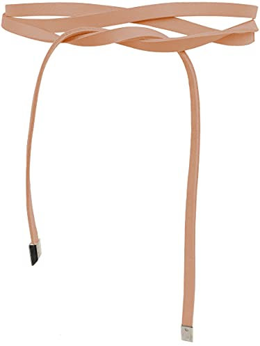 FISH IN THE SEA - Super Slim 1cm schmaler Obi Gürtel - Nude - Wickelgürtel - Taillengürtel - Bindegürtel - Echtleder - Damen - Halsband - Lederkette - Länge 245cm/ Breite 1 cm