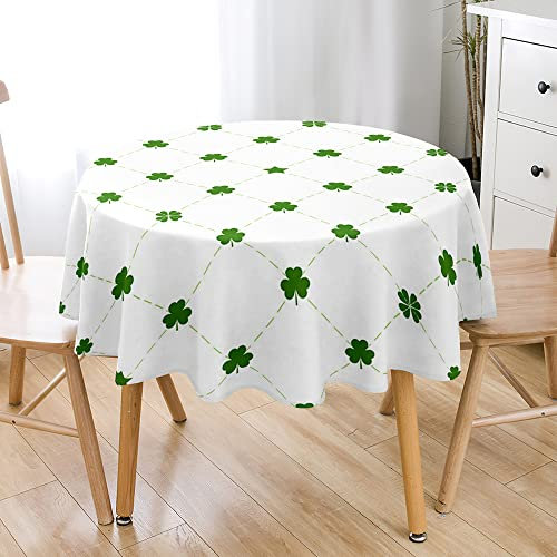 Hiseng Runde Gedruckte Tischdecke, 3D Grün Glücksklee Druck Wasserdicht Antifouling Abwaschbar Polyester Tischtuch, Outdoor Garten Küche Multifunktionale Tischdecke (Gitter,90cm)