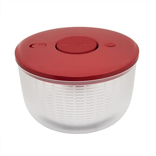 KitchenAid KQ308OSERA Essoreuse à salade universelle avec passoire amovible, mécanisme de pompe à une main, grand bol et base antidérapante, plastique, rouge empire
