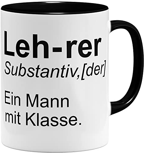 OM3® Ein Mann mit Klasse - Lehrer Tasse mit Spruch - Lehrergeschenk - Keramik Becher - 11oz 325ml - Beidseitig Bedruckt - Schwarz