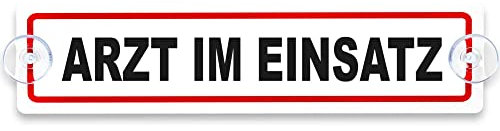 Schilderio Premium Saugnapfschild Schild Arzt im Einsatz 3 mm Acrylglas ca 200 x 50 mm Arzt Schild Auto mit 2 Saugnäpfen 20 mm Autoschild Arzt im Einsatz zur Befestigung an Autoscheiben von innen