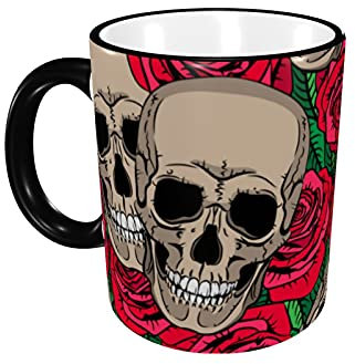 AOOEDM Tazze da caffè da 11 once, tazza in ceramica con teschio goth floreale rosa grande tazza da tè per ufficio e casa elegante, adatta al microonde, regalo di ringraziamento
