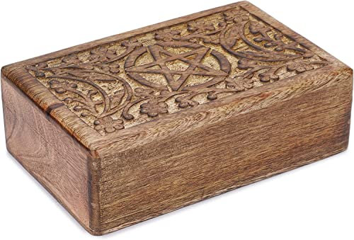 Ajuny Handgefertigte dekorative Holz-Schmuckschatulle mit Mond-Stern-Schnitzerei, Mehrzweck-Andenken-Aufbewahrung, Reise-Organizer, Schatzkiste, Schmuckhalter, ideal für Geschenke