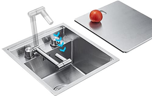Fregadero Oculto para Caravana con Tapa Fregadero De Cocina De Acero Inoxidable Mini Fregadero De Tamaño Pequeño Fregadero con Sifón, Grifo, Desagüe Fregadero De Barra De Despensa (Color : Silver, S