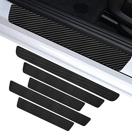 Car Sill Protectors Sticker,5 Pcs Diyxisk Carbon Fiber Protectors Strips, Anti-Scratch Suitable for Bumper Trunk Kick Plates