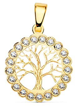 Árbol Vida Medalla Oro 18k unisex 15mm. calado cerco detalle circonitas