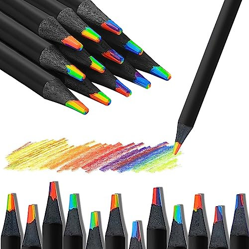 NTGRTY Regenbogenstift 12 Stück 7 in 1 Regenbogen Buntstifte, Regenbogenstifte Kinder, Regenbogen Bleistifte, Mehrfarbiger Buntstift für Schule Klassenzimmer