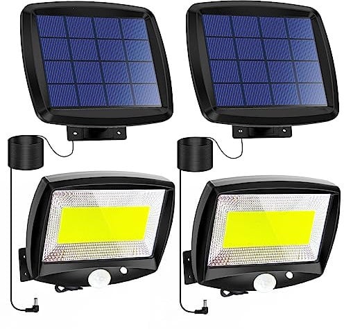 Eyesgood Solar Security Lights Outdoor Motion Sensor 2 Pack LED Solar Powered Garden Lights Waterproof Solar Wall Light Flood Lighting with 3 Mode, 16.4Ft Cable for Fence Patio Path