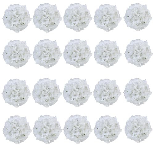 KISLOHUM Künstliche Hortensien, Seidenblumen mit Stielen, für Hochzeit, Zuhause, Party, Geschäft, Babyparty, Dekoration, reinweiß, 20 Stück