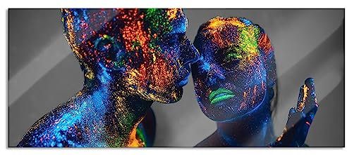 Pixxprint Glasbild Panorama, Wandbild aus Echtglas, Menschen mit Pulver, 100x40 cm, inkl. Aufhängung und Abstandshalter