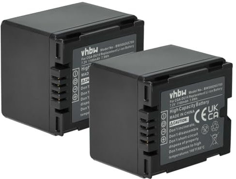 2 x vhbw Battery Set 1100mAh for Camcorder Camera Hitachi DZ-MV350A, DZ-MV350E, DZ-MV380A, DZ-MV380E, DZ-MV550A, DZ-MV580A
