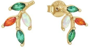 Amor Ohrstecker 925 Sterling Silber Damen Ohrschmuck, mit Zirkonia synth., Opal synth., 1,2 cm, Gold, Kommt in Schmuck Geschenk Box, 2037008