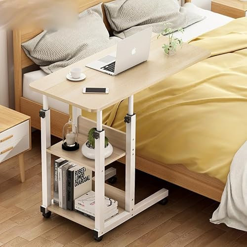 kyaoayo Beistelltisch Bett, Nachttisch, Beistelltisch Laptop, Beistelltisch HöHenverstellbar, Bett Schreibtisch Mit Rollen, überbett-Schreibtisch, Mit Rollen, Höhenverstellbar. (Standardmodell)