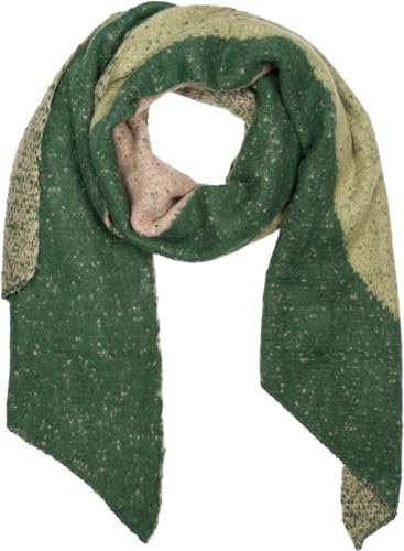 styleBREAKER Damen weicher 3-Farbiger Web Schal in asymmetrischer Form, warme Winter Stola mehrfarbig 01017156, Farbe:Dunkelgrün-Lindgrün-Beige