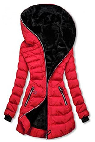 EMATOP Damen Daunenjacke Lang Elegant Mantel mit Kapuze Steppmantel Winter Warm Jacke Gefüttert Fleece Wintermantel Baumwolle Langarm Pufferjacke Outdoor Winddicht Winterjacke Windbreaker
