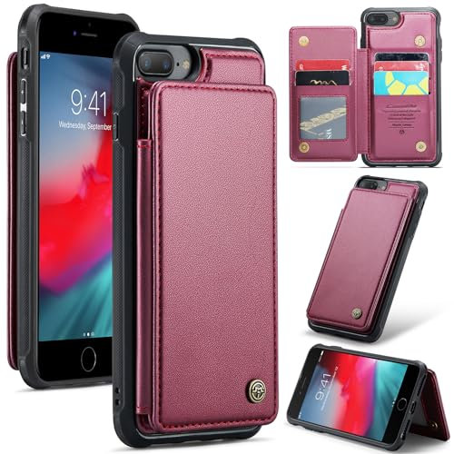 UFinetech Coque Portefeuille Compatible iPhone 6 Plus/7 Plus/8 Plus – Étui Cuir PU Antichoc avec Fente Carte, Rabat Magnétique, Support Vidéo, Fermeture Aimantée, Rouge