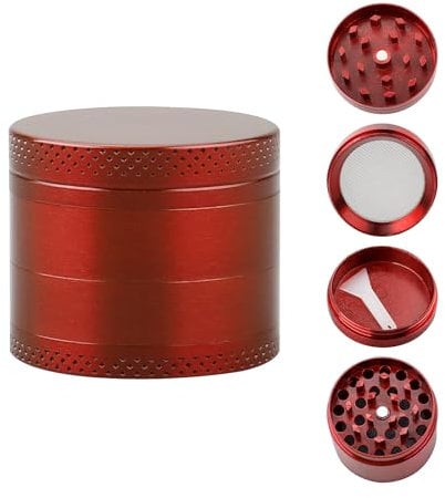 Rumyve Herbal Mill Advanced Zinc Alloy,4-Piece Metal Grinder, Portable Herbal Mill with Sieve and Magnetic Top Dried Herbs and Spices 40mm(Red)