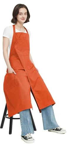 Jaspfct Töpferschürze, geteiltes Bein, lange Künstlerschürze mit 3 Taschen, Keramik-Ton, Schürzen für Damen und Herren, Kürbis, 99 cm Lange