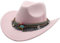 CLSSLVVBN Modische Kinder Wolle Hohl Western Cowboy Hut Für Kinder Cowboy Hut Mit Quaste Gürtel Polyester Cowgirl Sombrero Kappe, Rosa