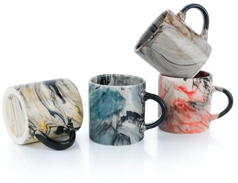 Ceramic Espresso Cups, 5 Oz Espresso Cups Set of 4, Handmade Espresso Cup, 2.75 Inch Espresso Mugs, Multicolor Demitasse Cups, Microwave & Dishwasher Safe Espresso Mugs, Coffe Mug Set (MARBLE DESIGN)