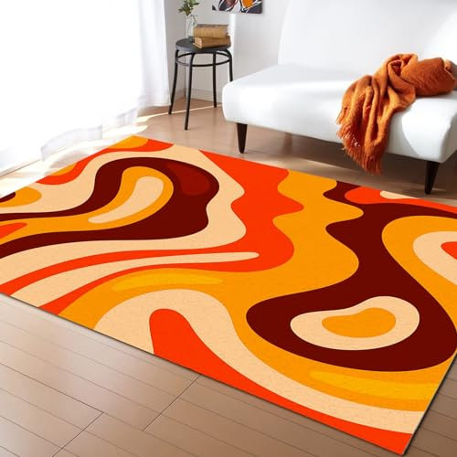 Psychedelic Optical Illusion Orange Area Rug Modern Art Print Rugs, Indoor Non-Slip Kids Rugs, Machine Washable Breathable Durable Carpet for Living Room Bedroom Dining Room Farmhouse 70 x 140 cm
