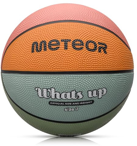 meteor - What's Up Kids Basketball - Weicher Ball für Kinder von 4-8 Jahren, ideal für Training und Spielen im Freien - Abriebfeste, rutschfeste Oberfläche - Größe 7 - Farbe: hellblau/orange